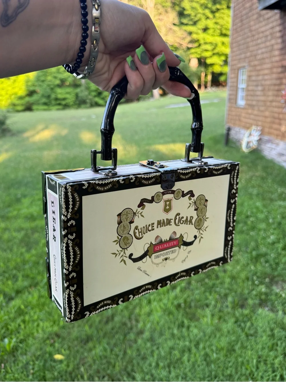 Vintage Choice Made Cigar Box Pop Art Comic Strip Bamboo Handle Handbag